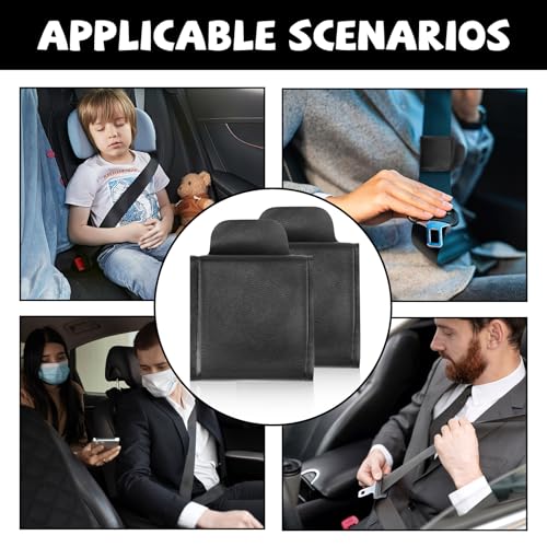 4er Set Auto Sicherheitsgurt Versteller aus PU Leder, Universal Gurt Clip mit Klettverschluss für Erwachsene und Kinder, Schutz für Schulter und Nacken, Hitzebeständig, Komfortabel (Schwarz)