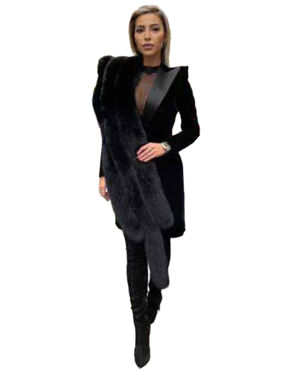 Womens Velvet Blazer Peak Lapel Single Breasted Button Suit Dress Coat