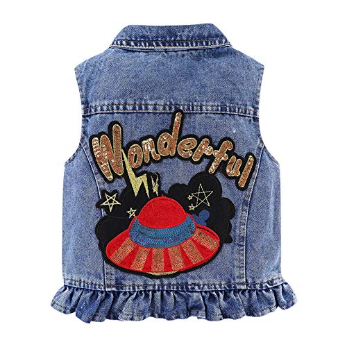 Mud Kingdom Toddler Girls Denim Vest Outerwear Button-Down Lapel Retro Ripped Jean Jacket Sequins Blue 4T #TOP1