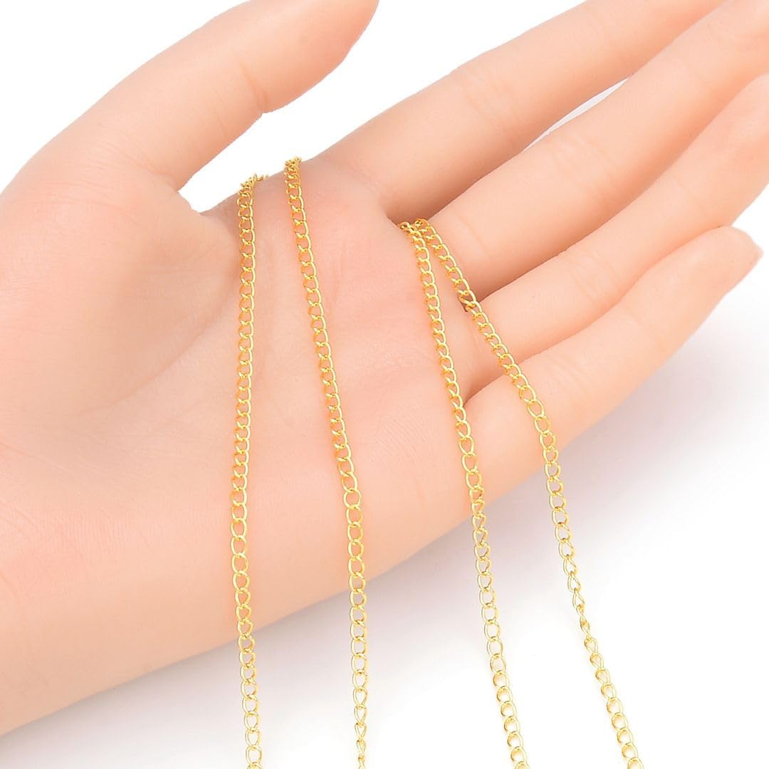 Adabele 16.5 Feet Tarnish Resistant 18K Yellow Gold Plated Oval Link Curb Cable Chain Bulk 3.5mm x 2.2mm Unfinished for DIY Craft Jewelry Making BK5-D1