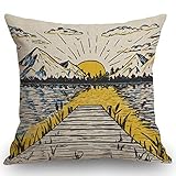 SSOIU Rising Sun on The Lake Cotton Linen Throw Pillow Case Cushion Cover Home Office Decorative Square 18 X 18 Inches