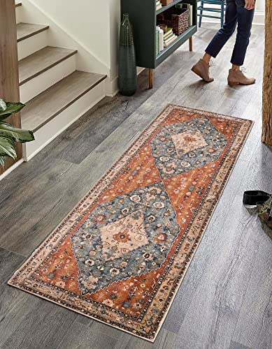 Lahome Boho Tribal Area Rug - 2X6 Persian Hallway Runner Rug Bohemian Vintage Bedroom Throw Rug Runner Faux Wool Non-Slip Machine Washable Low-Pile Floor Carpet For Kitchen Laundry Living Bathroom #TOP4
