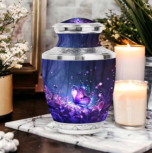 Purple Butterfly Urn for Ashes Adult Male - Urn for Ashes for Women - Large Cremation Urn for Human Ashes - Urn for Ashes - Cremation Urn for Ashes - Funeral Urn for Adult Ashes Women - Size 10 Inch
