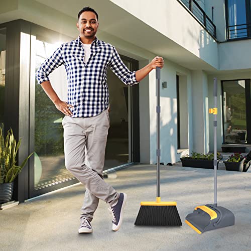 Image of Broom and Dustpan Set for Home,Broom and Dustpan Set, Broom Dustpan Set, Broom and Dustpan Combo for Office, Indoor&Outdoor Sweeping, Stand Up Broom and Dustpan (Gray&Yellow)
