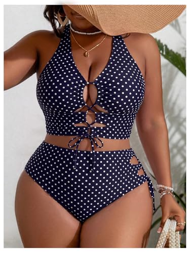 Image of SOLY HUX Women's Plus Size Bikini Set Sexy Swimsuit Lace Up Tummy Control 2 Piece Bathing Suit