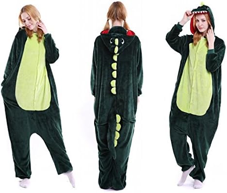 genericUnisex Green Dinosaur Pink Dinosaur Onesie Fancy Dress Costume Hoody Pyjama Sleep wear Carnival Costume Green Dinosaur, L(height 170cm-180cm)