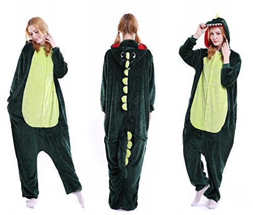 genericUnisex Green Dinosaur Pink Dinosaur Onesie Fancy Dress Costume Hoody Pyjama Sleep wear Carnival Costume Green Dinosaur, L(height 170cm-180cm)