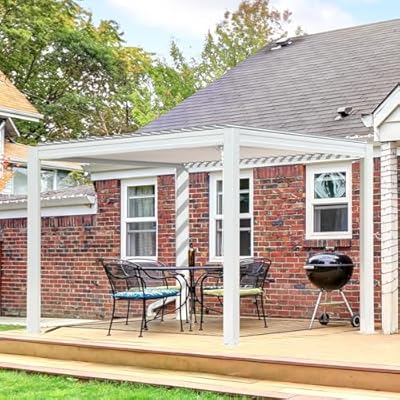 Domi Louvered Pergola 10X10FT, Aluminum Pergola with Adjustable Louvered Roof and Drainage Gutter, Outdoor Pergola Gazebo for Patio, Backyard, Deck, White