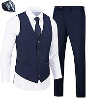 WOMS Men's Slim Fit 2-Piece Vest Pants Suit Set for Wedding Groomsmen Formal Tuxedo with Free Tie