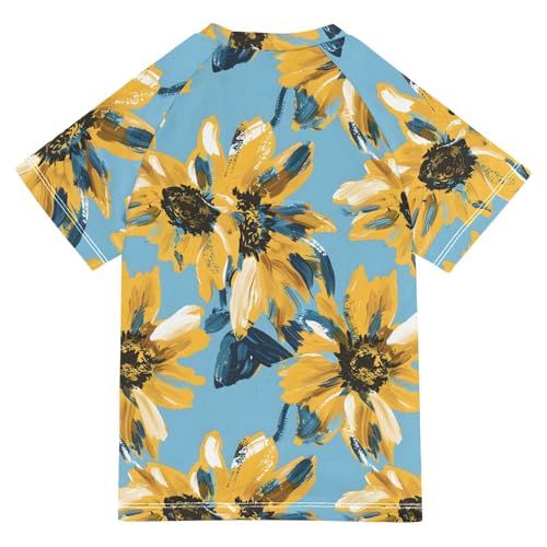 ALAZA Kids Rash Guard Girls Toddler Swim Shirts Short Sleeve Graffiti Yellow Flower UPF 50+ 3T2