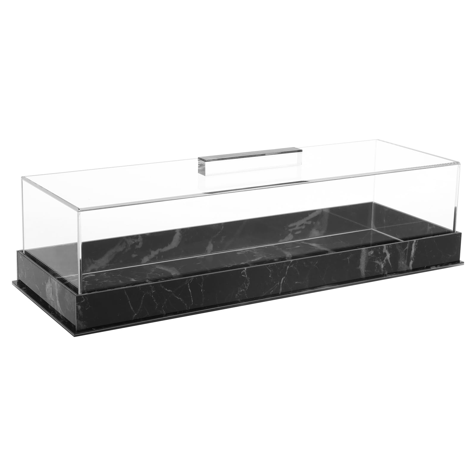 Rectangular Serving Tray With Lid Grey Marbleized Grain Cake Stand, Acrylic Holder Dessert Holder Tray, Rectangle Pastry Display Case, Elegant Marble Dessert Tray for Countertop Cakes (Black)