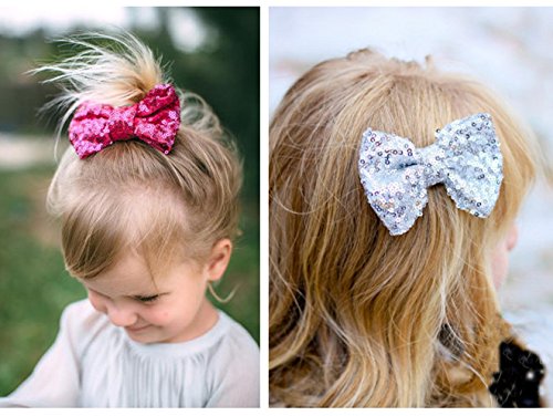 Party Hair Bows Clips For Girls 15Pcs Bling Sparkly Glitter Sequins Big 4" Hair Bows Alligator Hair Clips Nylon Mesh Ribbon Bowknot Hairpins For Baby Girls Kids Children #TOP3