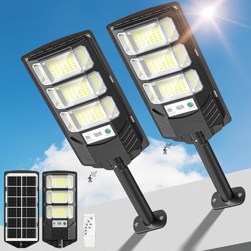 WYWNA Solar Lights Outdoor- 320° Wide Angle Solar Street Lights Dusk to Dawn, Motion Sensor with Remote, Super Bright LED Security for Yard(2Pack)