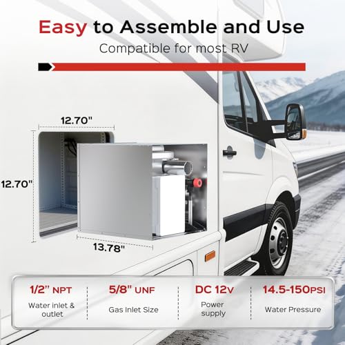Image of Tankless Water Heater for RVs, High Altitude, Propane, 12V DC | Instant Endless Hot Water, 3 Door Size Options for RV Retrofits, High Altitude Ready, Remote Control Included