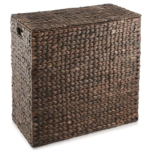 Casafield STO-LAU44-BRN 2-Section Laundry Hamper With Removable Liner Bags - Espresso, Woven Water Hyacinth Double Laundry Basket Sorter thumb #2