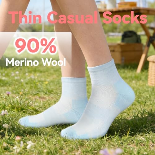 Image of 3 Pairs 90% Merino Wool Ankle Socks, Thin All-Season Casual Soft Breathable for Men Women