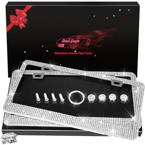 Lord Eagle License Plate Frame for Women, 2 Pack Rhinestone License Plate Frames with GiftBox and 7 Shiny Crystal Rows,Over 1050 pcs 14 Facets SS16 Finest Handcrafted Luxury