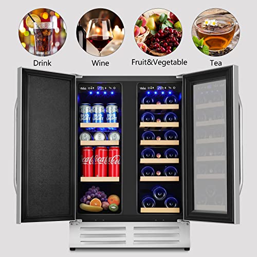 Wine and Beverage Refrigerator,24 Inch Dual Zone Wine Beverage Cooler, Built-in/Freestanding Beer and Wine Fridge with a Powerful Compressor, 20 Bottles and 88 Cans Capacity