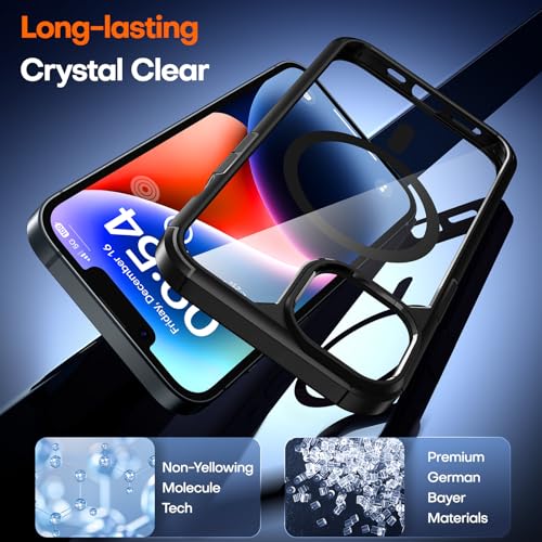 Image of TAURI for iPhone 14 Case, Compatible with MagSafe, Black | with Screen Protector, Not-Yellowing Military-Grade Protection, Shockproof Slim Magnetic Case for iPhone 14
