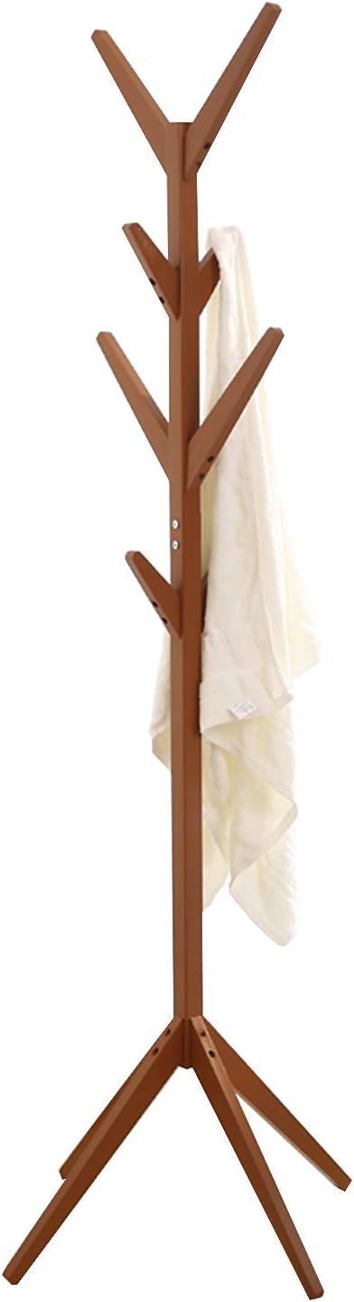 Garwarm Wood Coat Rack Free Standing, with 8 Hooks Wood Tree Coat Rack Stand for Coats, Hats, Scarves, Clothes, and Handbags - Teak