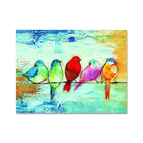 Loomarte Bird Pictures Wall Decor Five Singing Birds Oil Painting Canvas Print Artwork Abstract Painting Walls Art For Home Bathroom Bedroom Kitchen Living Room Ready To Hang, Framed 12X16 Inch Panel #TOP7