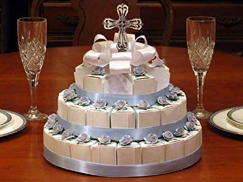 Communion Confirmation BLUE Embossed 42 Rosary Favor Cake Boxes and Centerpiece