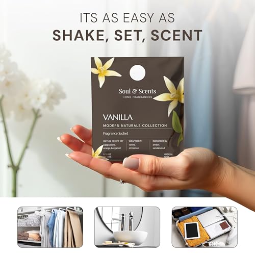 Image of Soul & Scents Vanilla Fragrance Sachet | A Blend of Cappuccino & Warm Vanilla | Long-Lasting Air Freshener for Car, Wardrobe, Kitchen, and Travel Bag | Pack of 3-20gm Each
