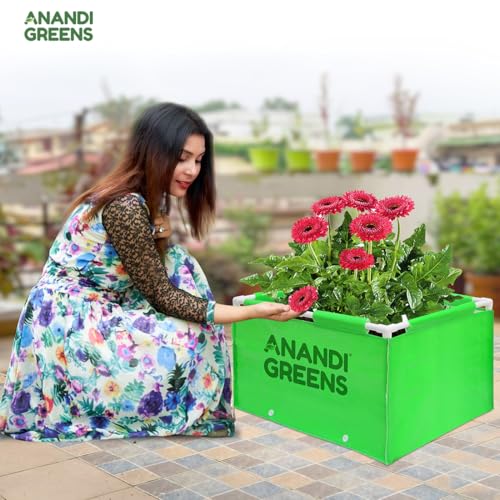 Image of Anandi Green's HDPE UV Protected 360 GSM Green Color Rectangular Plants Grow Bags Suitable for VegetableTerrace Gardening with PVC Pipe Support Pack of 1 (3X2X1.5 FIT)