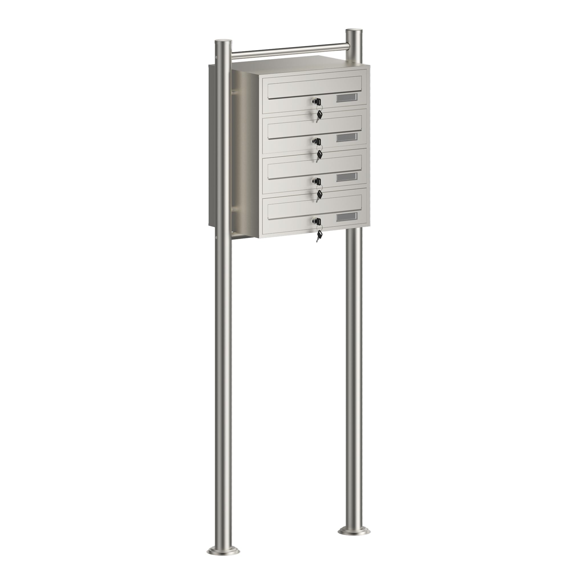 Wiltec Cassetta postale condominiale autoportante 4 posti, acciaio inox, 1 modulo, 513 x 270 x 1500 mm