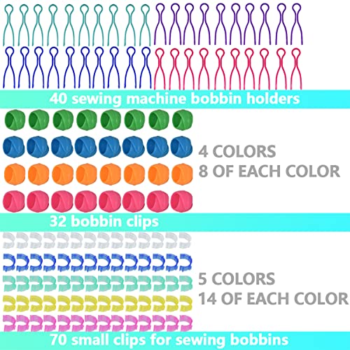 Image of 142Pcs Bobbin Thread Buddies Set Sewing Thread Spool Organizer Including 70Pcs Bobbin Holders Clips, 32Pcs Bobbin Thread Spool Huggers and 40Pcs Bobbin Clips Holder for Embroidery Quilting Sewing