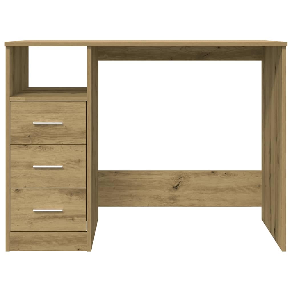 Scrivania in rovere Artisan, 102 x 50 x 76 cm, con 3 cassetti, moderna scrivania da ufficio per casa e studenti, ideale per computer, tavolo da lavoro compatto con spazio