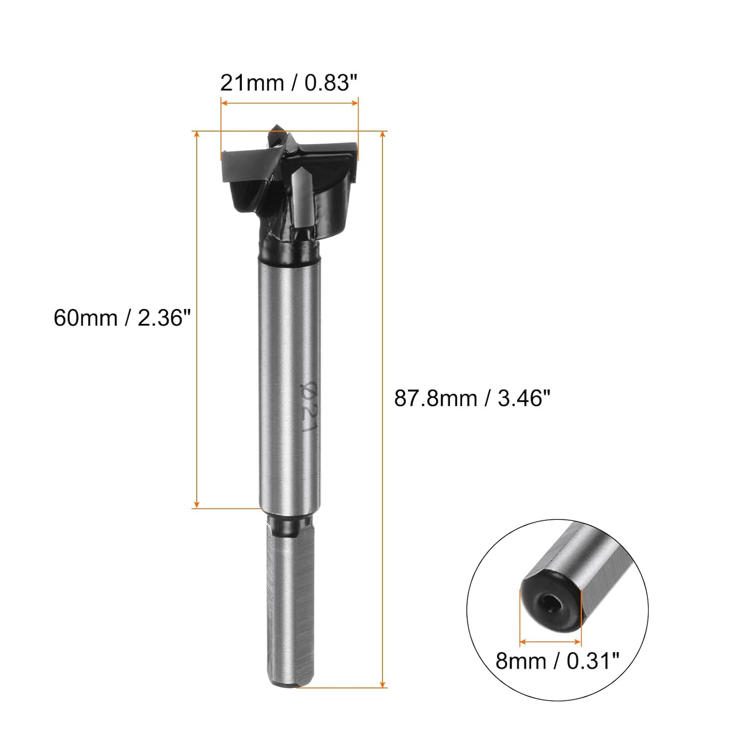 HARFINGTON Forstner Drill Bit 21mm (13/16") K30/C1 Tungsten Carbide Tip Triangle Shank Wood Forstner Bit Opener Cutter for Hinge Hole Drilling Woodworking