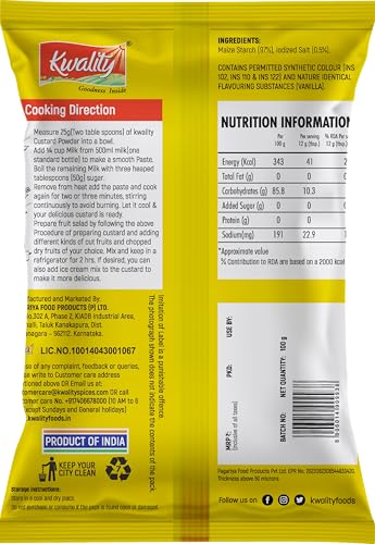 Image of Kwality Custard Powder (Vanilla Flavor), Smooth & Creamy Custard, Quality Ingredients, Best for Fruit Salads. (100g (Pouch))