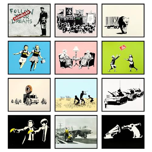 BigWig Prints Banksy Posters, Graffiti Style, Set of 12, 8x10 in