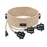 Puhui Hängeleuchte inkl. Schalter & Stecker, Rustikal Hanfseil-kabel Hängelampen, Lampen für Schlafzimmer Esszimmer, und Wandlampen Stehlampe DIY Leuchtenzubehör, E27-Fassung (3-Flammig)