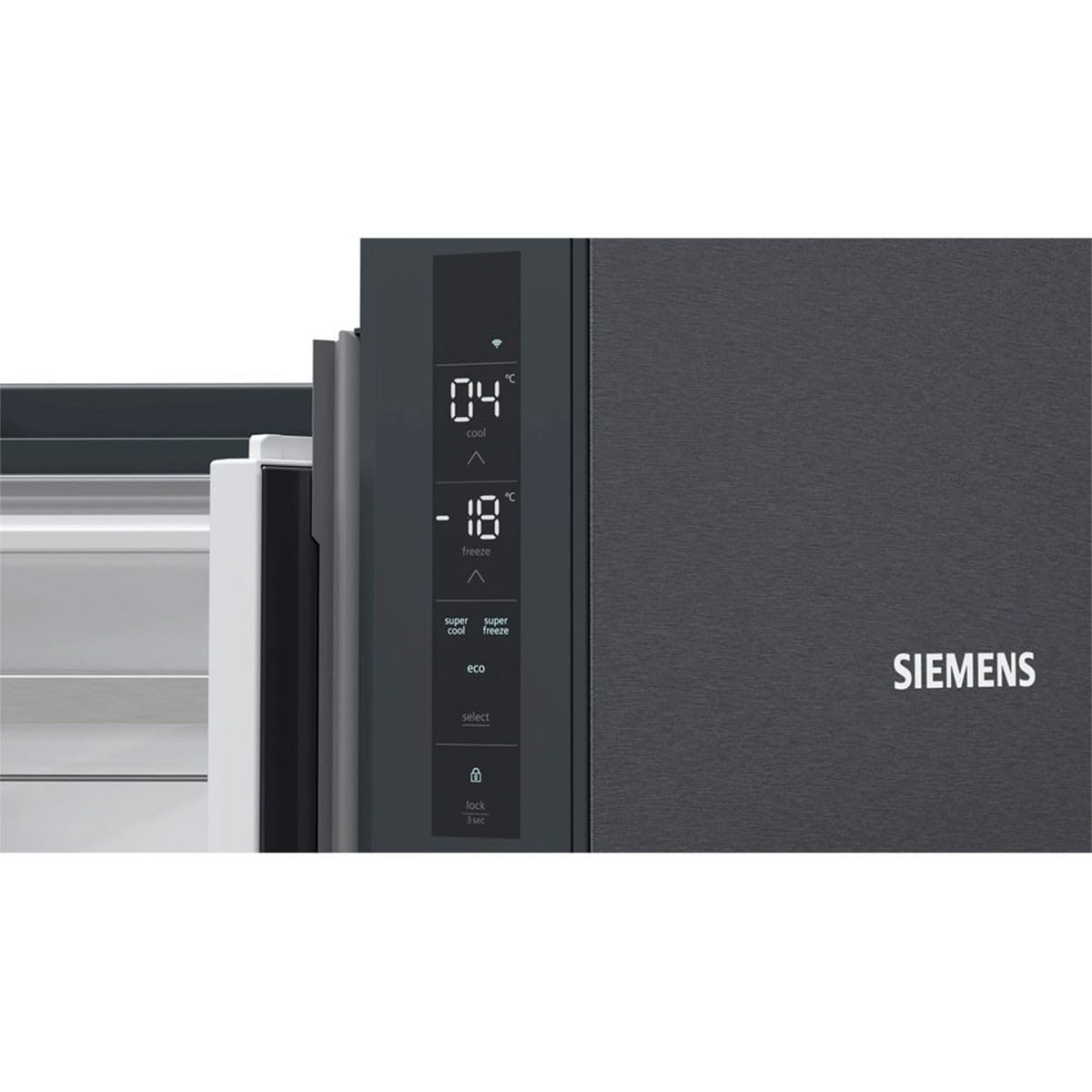 Siemens KF96NAXEA iQ500 French Door Kühlschrank, 183 x 91 cm, 405 L Kühlen + 200 L Gefrieren, hyperFresh längere Frische, noFrost nie wieder abtauen, superCooling schnellere Kühlung, Edelstahl Schwarz