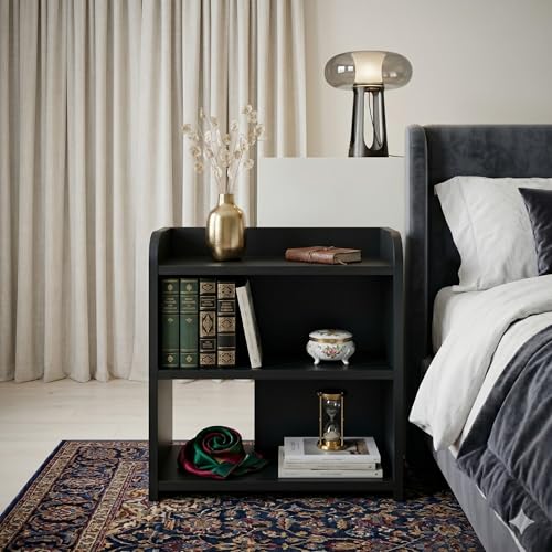 Image of SS.COLLECTION | Side Tables for Bedroom, Bed Side Tables for Bed Room, Wooden End Table with Open Shelves, Bedside Table with Storage (Round Shape)