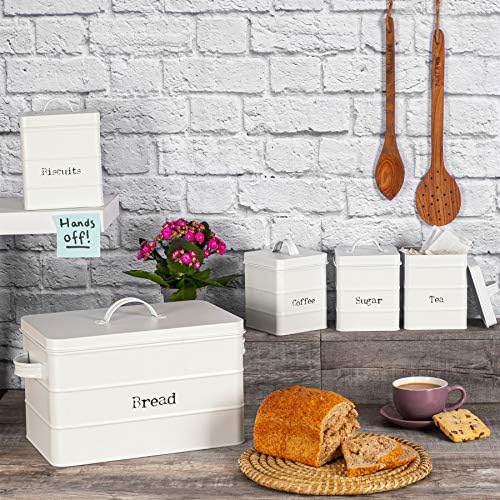 Harbour Housewares Vintage Biscuit Storage Canister - Metal Square Jar - Matte White