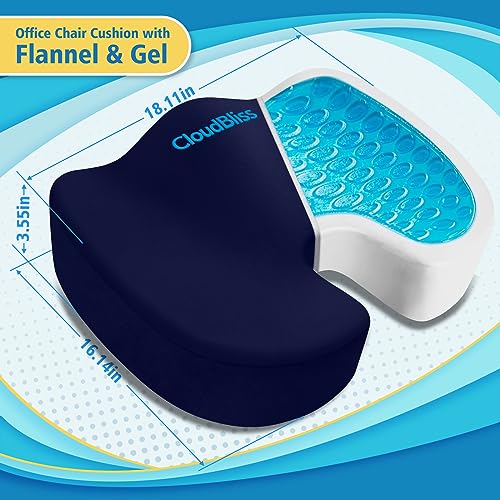 Image of CloudBliss Gel Seat Cushion - Cooling Gel Enhanced, Memory Foam, Ergonomic Seat Cushion for Long Sitting for Office, Game, Car, Airplane (X-Large, Blue)