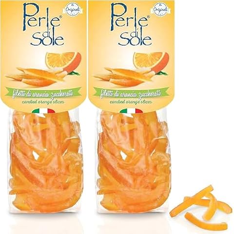 Perle di Sole Candied Orange Peel Sugar Coated - Made in Italy Orange Peels - Pack of 2 (3.5 oz | 100 g) Cover