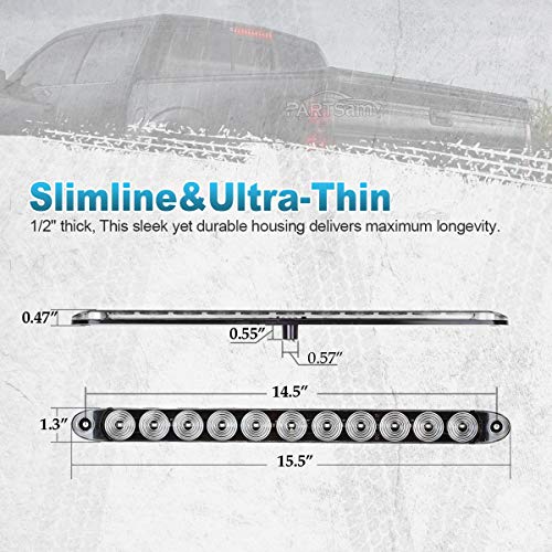 Image of Partsam 2pcs 15 inch inch Clear Lens Red 11 LED Flange Mount Trailer Truck RV Stop Turn Signal Tail Lamps 3rd Third Brake Light Bar Warning Light ID Bar