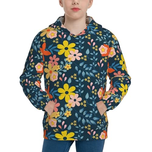 Blue Floral Kid Hoodies Boys Sweatshirts Girls Pullover with Pocket