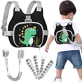 Accmor Toddler Harness Leash+ Anti Lost Wrist Link, Cute Dinosaur Kids Harness with Leash, Collapsible Child Leash Baby Walking Wristband Assistant Strap Belt for Boys