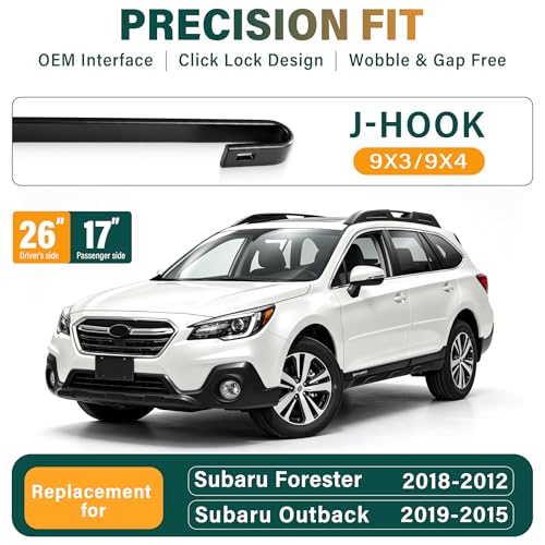 Image of Windshield Wiper Blades Replacement for Subaru Forester Outback 2012-2019 | Forester 2012-2018 Outback 2015-2019,Original Equipment Replacement Front Rear Wipers Blade Set - 26 inch+17 inch+14 inch U /J Hook