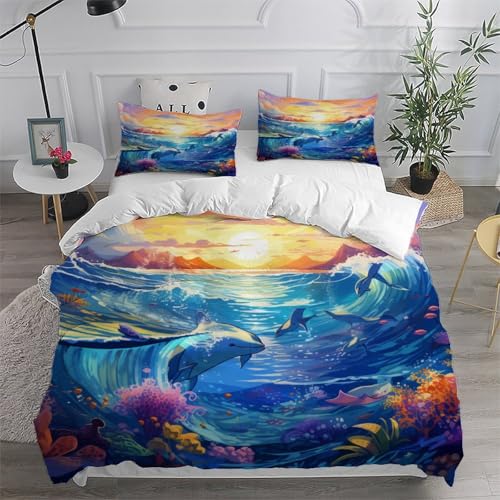 Parure de couette ocean anti-plis en microfibre douce pour grand lit double