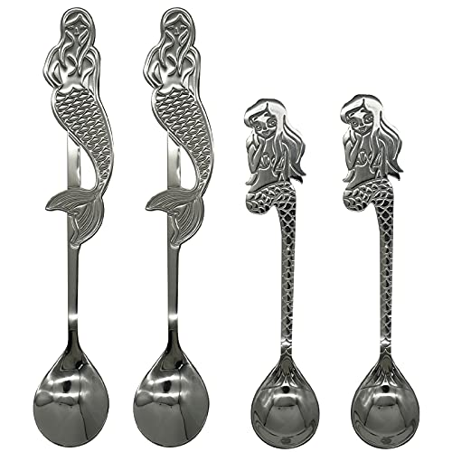 Maydahui 4 PCS Mermaid Spoon 18/10（304）Stainless Steel Fish Coffee Spoons