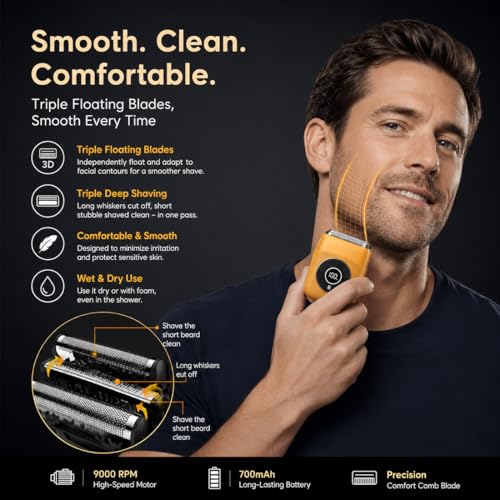 Electric Foil Shaver for Men Face Grooming Razor Beard Trimmer(Yellow) — view 2