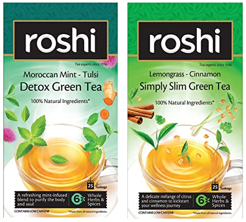 Image of Roshi Slim & Shine Combo|(50 Tea Bags)| Simply Slim Green Tea and Detox Green Tea for fitness and Complete Detox enriched with Lemongrass, Cinnamon, Moroccan Mint and Tulsi
