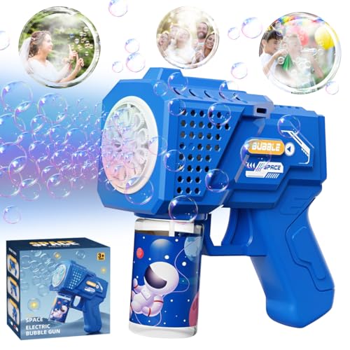 Máquina de bolhas para crianças, pistola de bolhas automática de 5000 bolhas / minuto com máquina de bolhas líquidas para crianças/meninas aniversário, festa interior e exterior azul