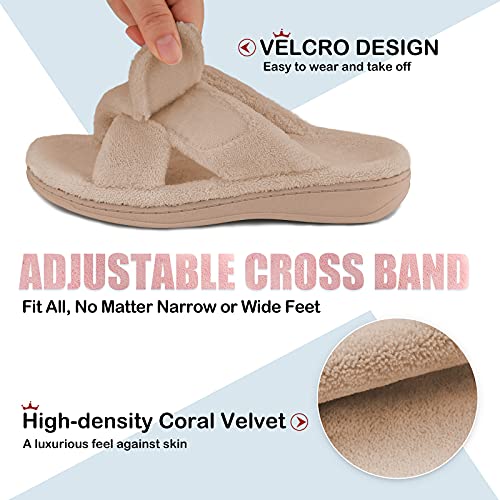 Bcstudio Women's Orthotic Arch Support Slippers Ii+ Sturdy Rubber Sole, Cozy Fuzzy House Ladies Slipper （ Beige +New Sole 8） #TOP2